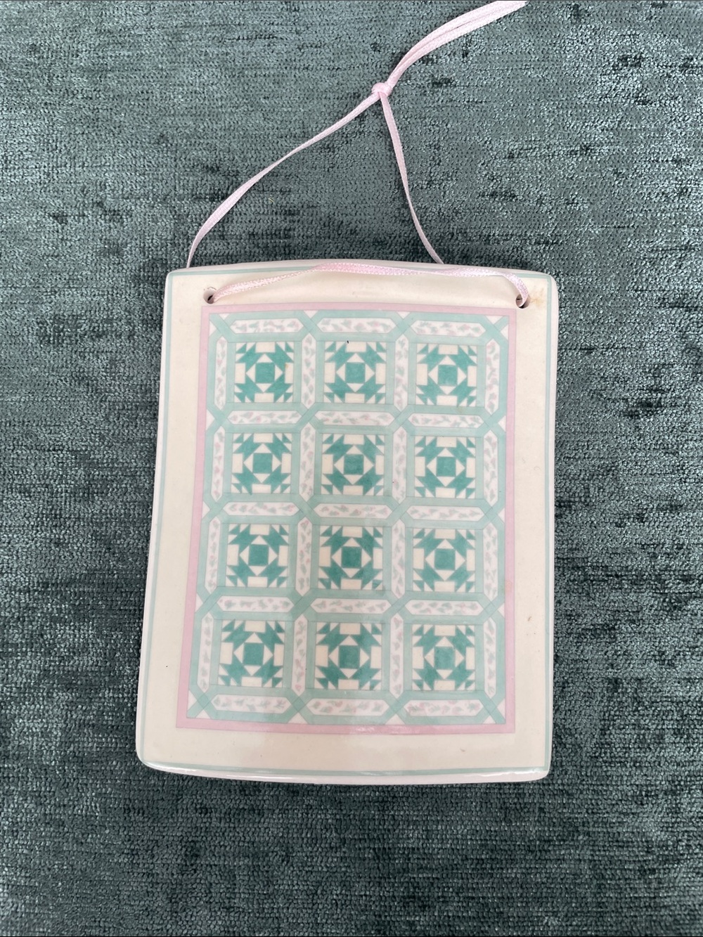 Decorative Hanging Tile Plaque in Pink and Teal